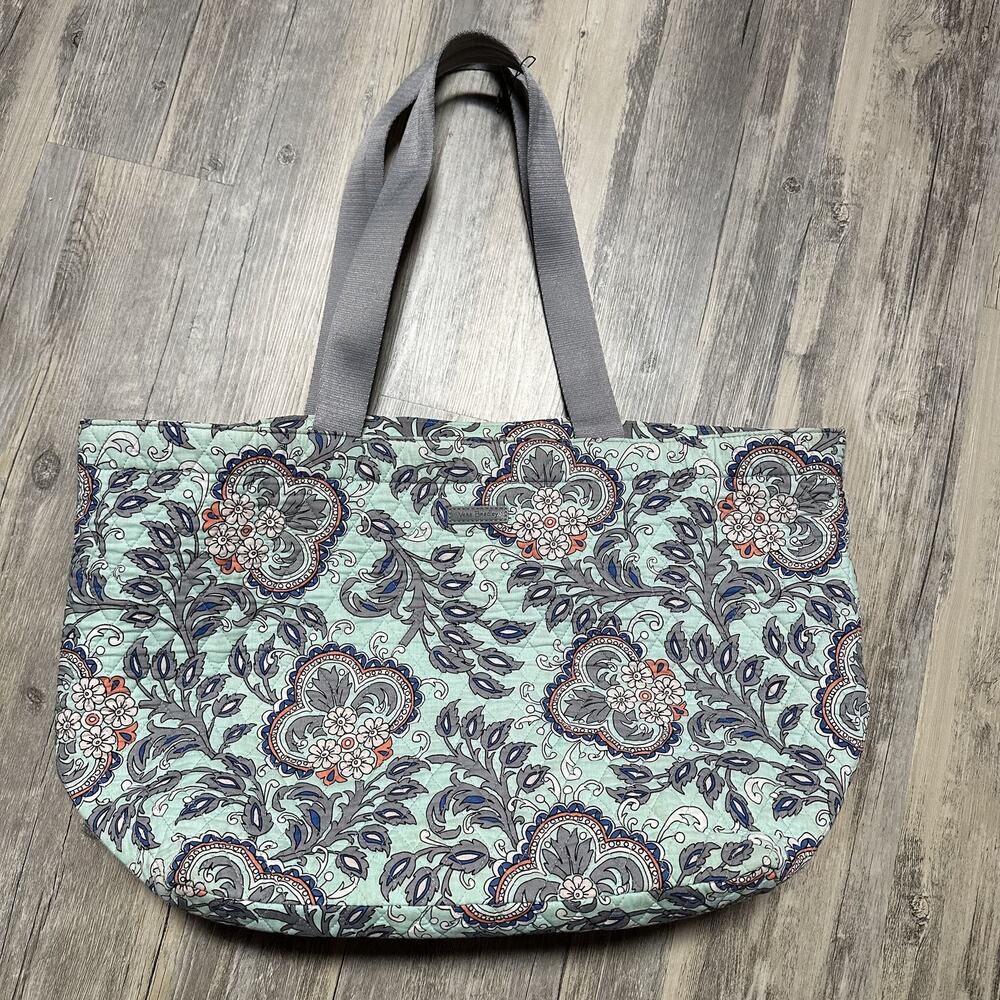Vera Bradley Large Tote Bag Mint Green Floral Paisley Travel Shoulder